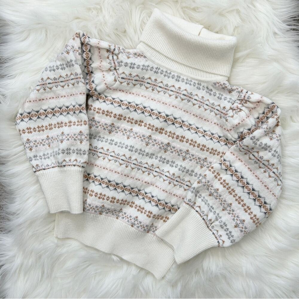 JANIE AND JACK Fair Isle Sweater Kids Size 4 Turtleneck Winter Cozy Soft Alpine